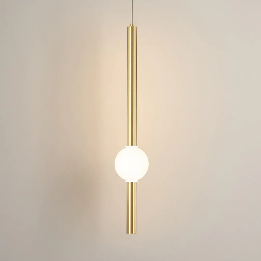 Pendentes Filadélfia Gold - tubo dourado e bola em neon