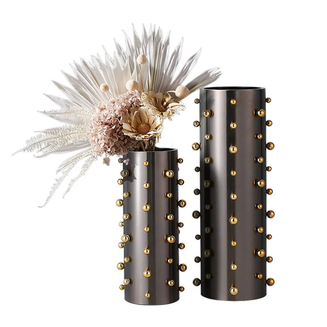 Vasos em metal escovado com bolas - 02 Tamanhos